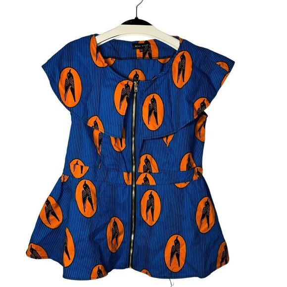Mae Otti African Print Top Orange Blue Designer 3XL Tabitha Brown Urban Work BBW - Picture 2 of 15